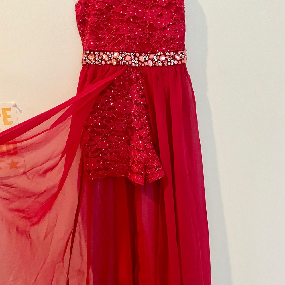 Red Halter Romper Maxi Dress Girls Sparkle Party Special Occasion - Picture 13 of 14